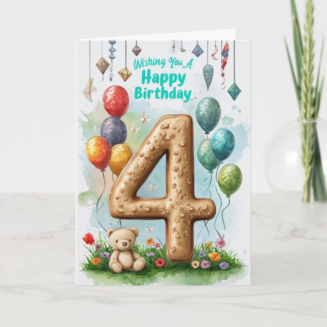 Cartão Feliz 4 de aniversário (Frente)