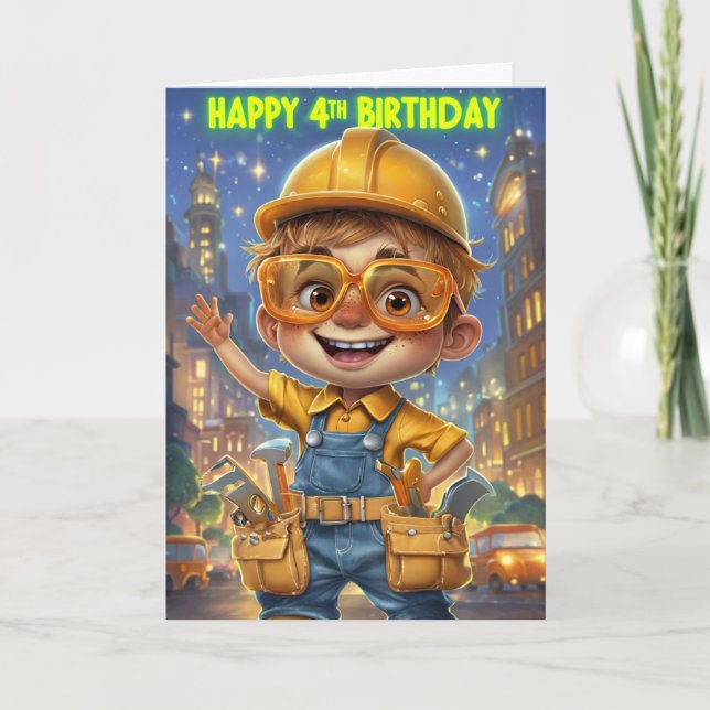 Cartão Feliz 4 de aniversário (Frente)