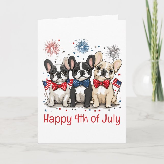 Cartão Feliz 4 De Julho, Buldog Francês (Frente)
