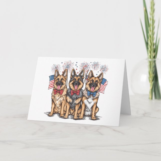 Cartão Feliz 4 De Julho De Cães German shepherd (Frente)