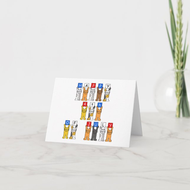 Cartão Feliz 4 de julho de Gatos de Cartoon (Frente)