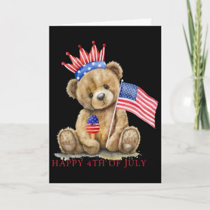 Cartão Feliz 4 de Julho Patriótico Urso Fofo Mulheres Men