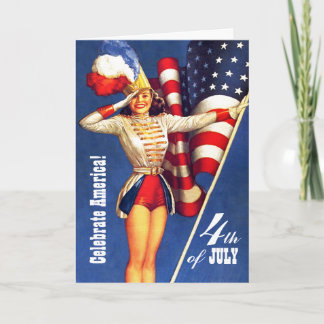 Cartão Feliz 4 de julho. Placas de Design pino-up de vint