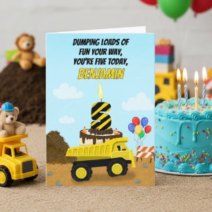 Cartão Feliz 5º Aniversário Caminhão Basculante Personali