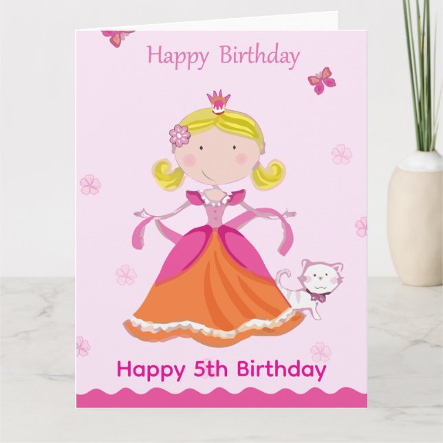 Cartão Feliz 5º Aniversário Princesa (Frente)