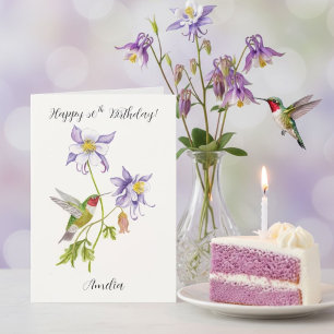 Cartão Feliz 50º Aniversário Columbine com Beija-flor