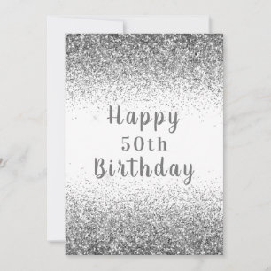Cartão Feliz 50º aniversário da Tipografia Silver Glitter