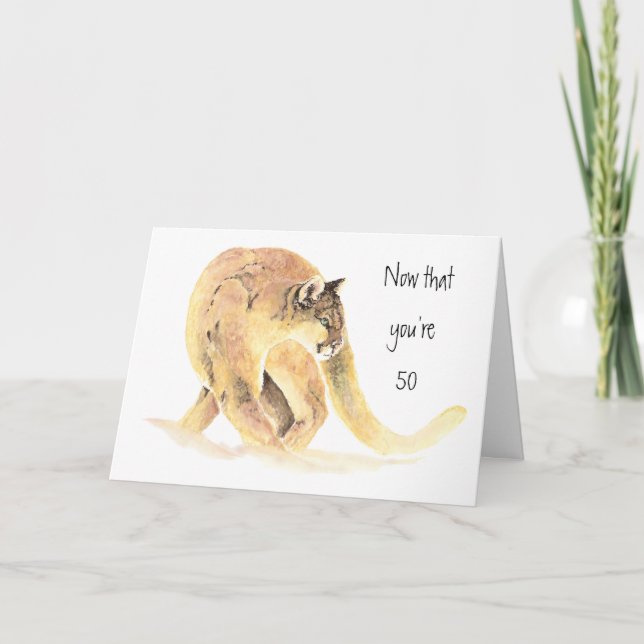 Cartão Feliz 50º Aniversário, Divertido na Prowl, Cougar (Frente)