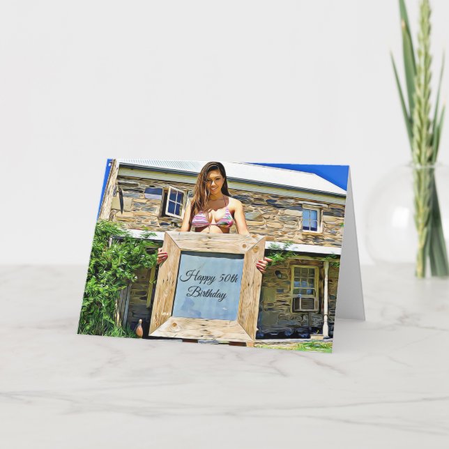 Cartão Feliz 50º aniversário do Bikini Babe! (Frente)