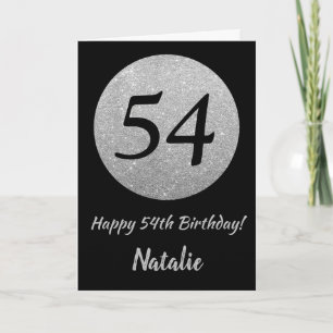 Cartão Feliz 54.º Aniversário - Placa Luminosa Preta e 