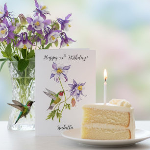 Cartão Feliz 55º Aniversário Columbine com Beija-flor