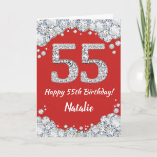Cartão Feliz 55º aniversário, Red e Silver Glitter Card
