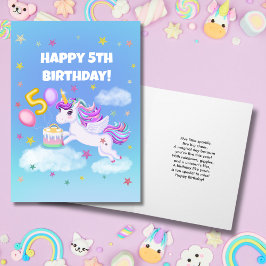 Cartão Feliz 5 Birthday Unicorn com Bolo de Aniversário