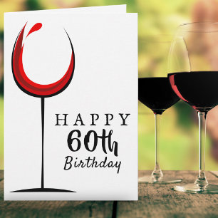Cartão Feliz 60º Aniversário Copo de Vinho Tinto Aniversá