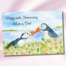 Cartão Feliz 60º Aniversário Mamãe & Papai Puffins 