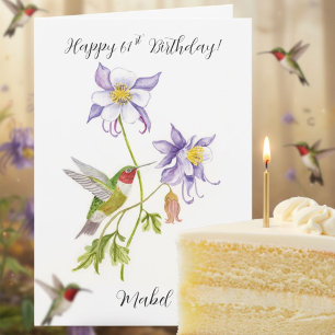 Cartão Feliz 61º Aniversário Columbine com Beija-flor