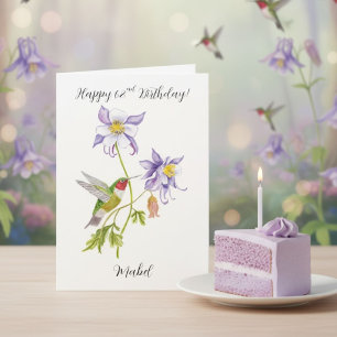 Cartão Feliz 62º Aniversário Columbine com Beija-flor