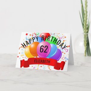 Cartão Feliz 62º Aniversário Personalizado