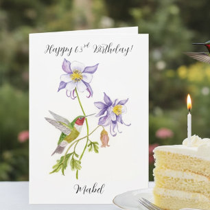 Cartão Feliz 63º Aniversário Columbine com Beija-flor