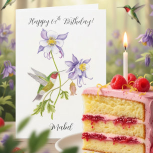 Cartão Feliz 64º Aniversário Columbine com Beija-flor