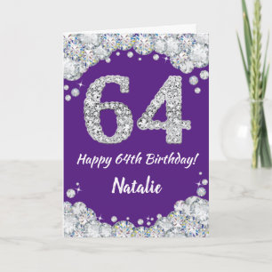 Cartão Feliz 64.º aniversário, Roxo e Placa Luminosa Prat