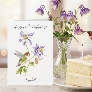 Cartão Feliz 65º Aniversário Columbine com Beija-flor