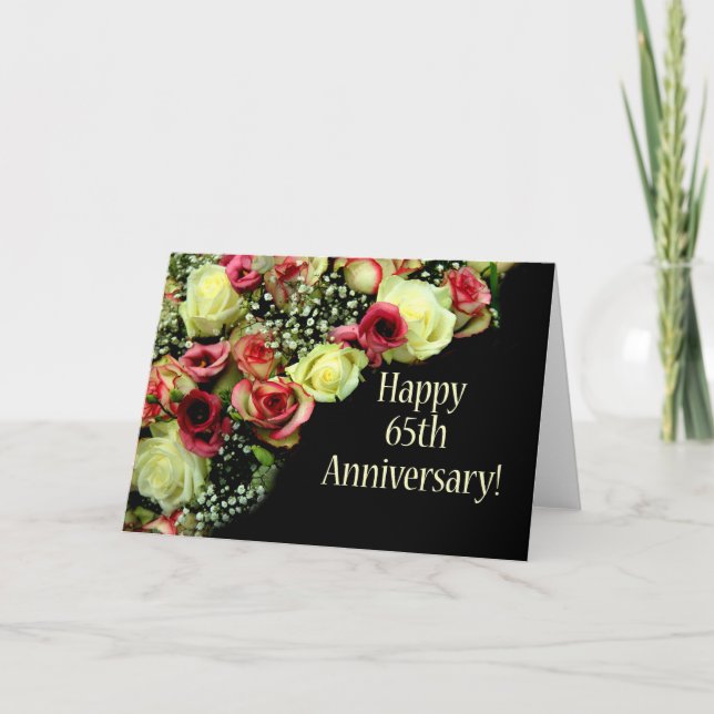 Cartão Feliz 65º aniversário rosas (Frente)