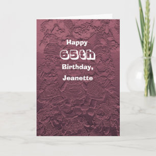 Cartão Feliz 65.º Aniversário - Rosa Bonecas Rosa