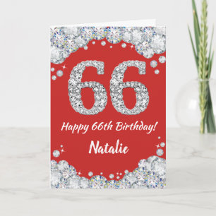 Cartão Feliz 66º aniversário, Red e Silver Glitter Card