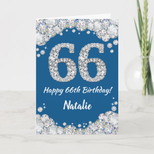 Cartão Feliz 66.º Aniversário, Azul e Silver Glitter Card