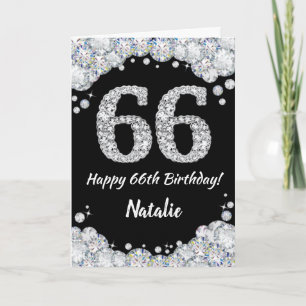 Cartão Feliz 66.º aniversário - Placa brilhante Preta e P
