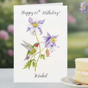 Cartão Feliz 68º Aniversário Columbine com Beija-flor