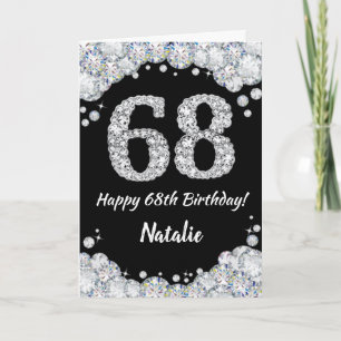 Cartão Feliz 68.º aniversário - Placa brilhante Preta e P