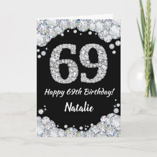 Cartão Feliz 69.º aniversário - Placa brilhante Preta e P