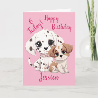 Cartão Feliz 6 Aniversário Cachorro Cachorro Rosa