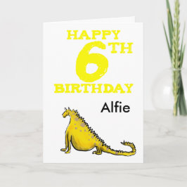 Cartão Feliz 6 de aniversário do dinossauro amarelo - rap