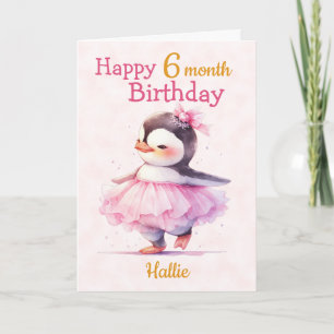 Cartão Feliz 6 Meses de Aniversário Pinguim Ballerina