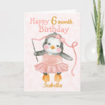Cartão Feliz 6 meses de aniversário Pinguim Ballerina Ros<br><div class="desc">Um cartão de aniversário lindo de pinguins de 6 meses. A carta apresenta um pinguim de menina de desenho animado em um vestido de bailarina rosa. Um doce design para qualquer menina que tenha meio ano de idade. Pode ser personalizado através da alteração dos títulos e da idade, depois personalize-o...</div>