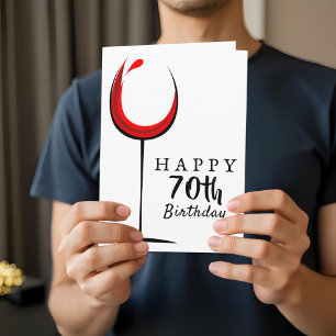 Cartão Feliz 70º Aniversário Taça de Vinho Tinto Aniversá