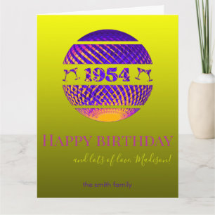 Cartão Feliz 70, colorida bola de disco de 1954