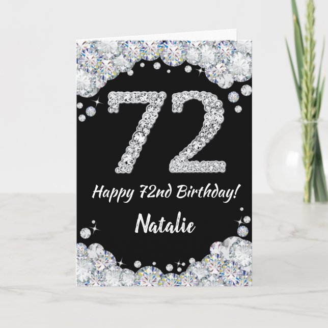 Cartão Feliz 72º Aniversário - Placa Luminosa Preta e Pra (Frente)