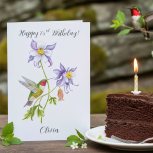 Cartão Feliz 73º Aniversário Columbine com Beija-flor