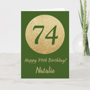 Cartão Feliz 74.º Aniversário, Green e Dourada carta-re