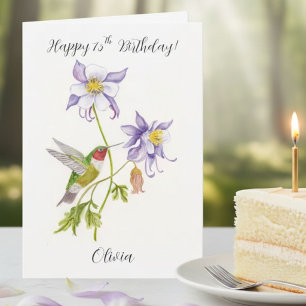 Cartão Feliz 75º Aniversário Columbine com Beija-flor