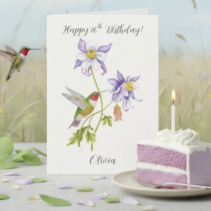 Cartão Feliz 76º Aniversário Columbine com Beija-flor