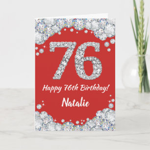 Cartão Feliz 76º aniversário, Red e Silver Glitter Card