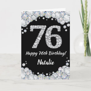 Cartão Feliz 76.º aniversário - Placa brilhante Preta e P