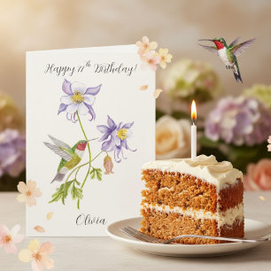 Cartão Feliz 77º Aniversário Columbine com Beija-flor