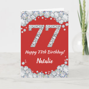 Cartão Feliz 77.º aniversário, Red e Silver Glitter Card