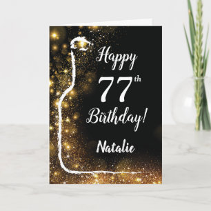 Cartão Feliz 77.º aniversário, Vinho Negro e Dourado